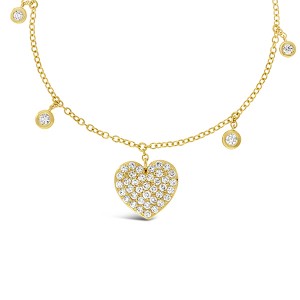 18K Pavé Diamond Heart on Diamond Station Chain Necklace